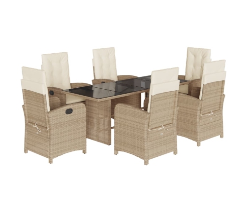 Set comedor de jardín 7 pzas con cojines ratán sintético beige