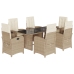 Set comedor de jardín 7 pzas con cojines ratán sintético beige