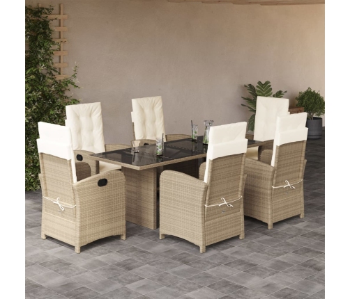 Set comedor de jardín 7 pzas con cojines ratán sintético beige