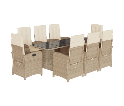 Set comedor de jardín 9 pzas con cojines ratán sintético beige