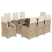 Set comedor de jardín 9 pzas con cojines ratán sintético beige
