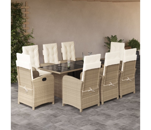 Set comedor de jardín 9 pzas con cojines ratán sintético beige