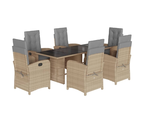 Set comedor de jardín 7 pzas con cojines ratán sintético beige