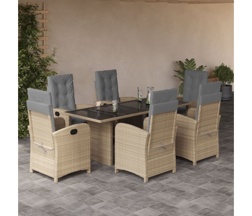 Set comedor de jardín 7 pzas con cojines ratán sintético beige