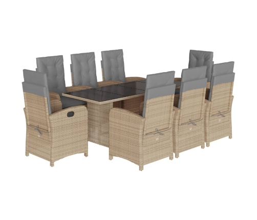 Set comedor de jardín 9 pzas con cojines ratán sintético beige