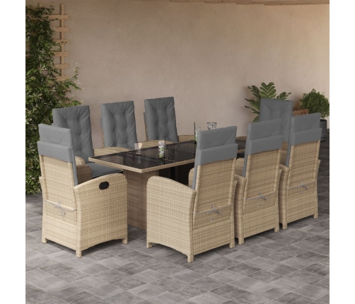Set comedor de jardín 9 pzas con cojines ratán sintético beige