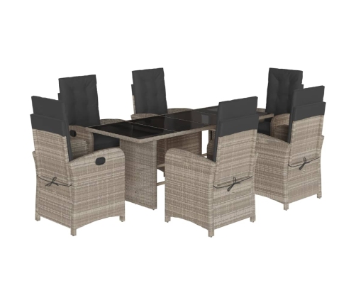 Set comedor jardín 7 pzas y cojines ratán sintético gris claro