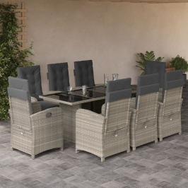 Set comedor de jardín 9 pzas cojines ratán sintético gris claro