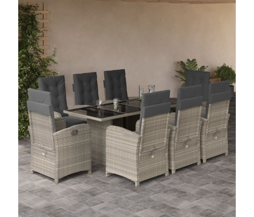 Set comedor de jardín 9 pzas cojines ratán sintético gris claro