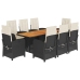 Set de comedor de jardín 9 pzas y cojines ratán sintético negro