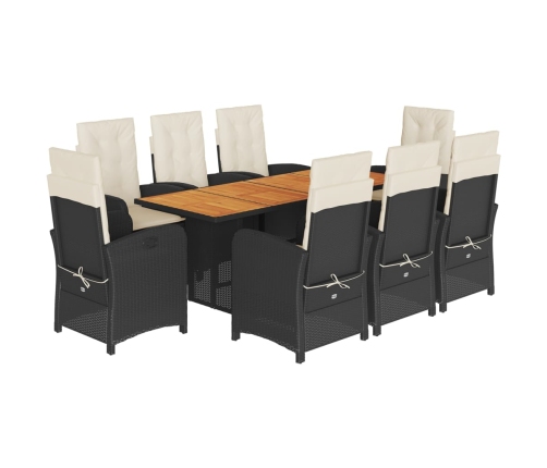 Set de comedor de jardín 9 pzas y cojines ratán sintético negro