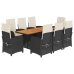 Set de comedor de jardín 9 pzas y cojines ratán sintético negro