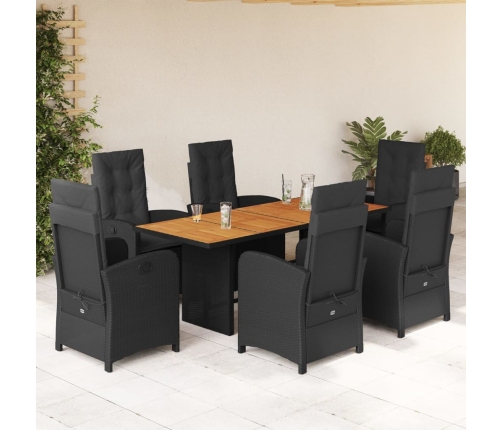 Set de comedor de jardín 7 pzas y cojines ratán sintético negro