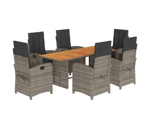 Set comedor jardín 7 pzas y cojines ratán sintético gris