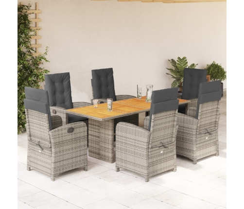 Set comedor jardín 7 pzas y cojines ratán sintético gris
