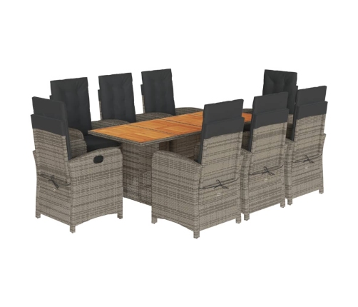 Set comedor jardín 9 pzas y cojines ratán sintético gris
