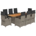 Set comedor jardín 9 pzas y cojines ratán sintético gris