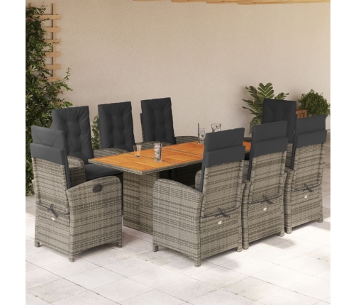 Set comedor jardín 9 pzas y cojines ratán sintético gris