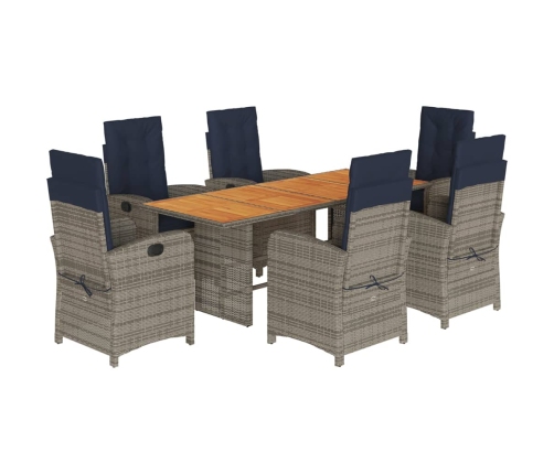 Set comedor de jardín 7 pzas con cojines ratán sintético beige
