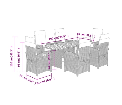 Set comedor de jardín 7 pzas con cojines ratán sintético beige