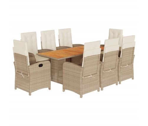 Set comedor de jardín 9 pzas con cojines ratán sintético beige