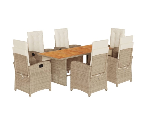 Set comedor de jardín 7 pzas con cojines ratán sintético beige
