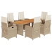 Set comedor de jardín 7 pzas con cojines ratán sintético beige