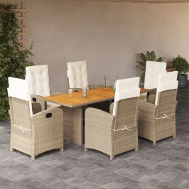 Set comedor de jardín 7 pzas con cojines ratán sintético beige
