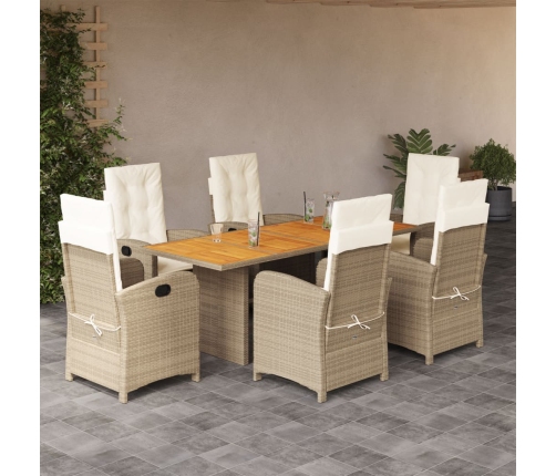Set comedor de jardín 7 pzas con cojines ratán sintético beige