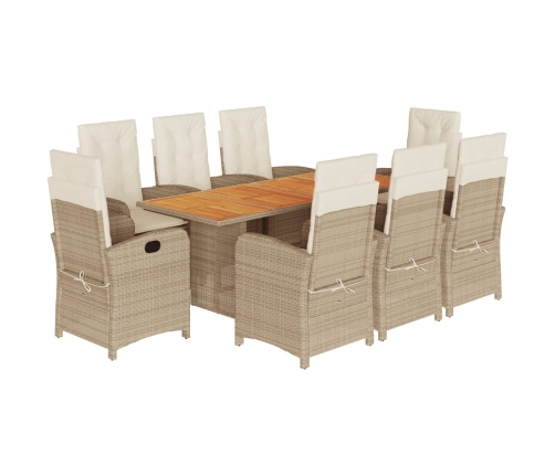 Set comedor de jardín 9 pzas con cojines ratán sintético beige