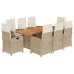 Set comedor de jardín 9 pzas con cojines ratán sintético beige