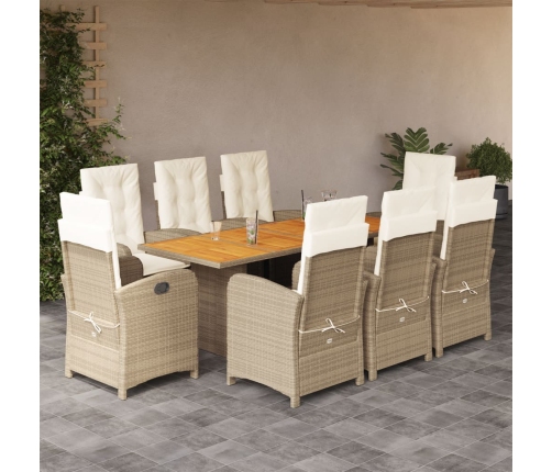 Set comedor de jardín 9 pzas con cojines ratán sintético beige