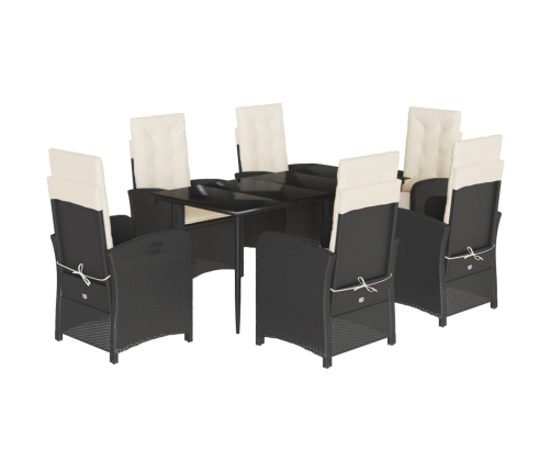 Set de comedor de jardín 7 pzas y cojines ratán sintético negro