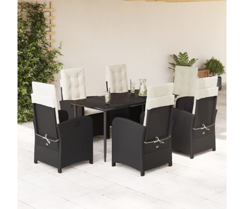 Set de comedor de jardín 7 pzas y cojines ratán sintético negro
