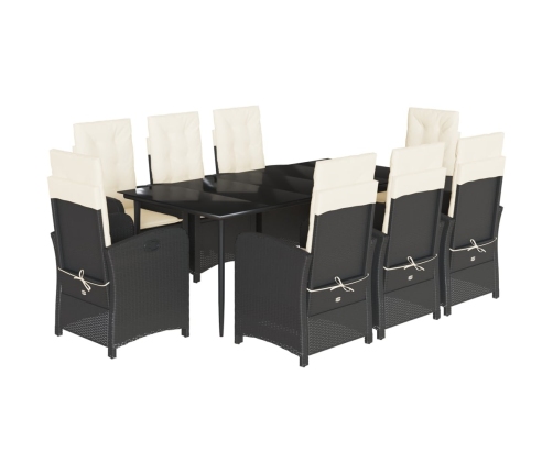 Set de comedor de jardín 9 pzas y cojines ratán sintético negro