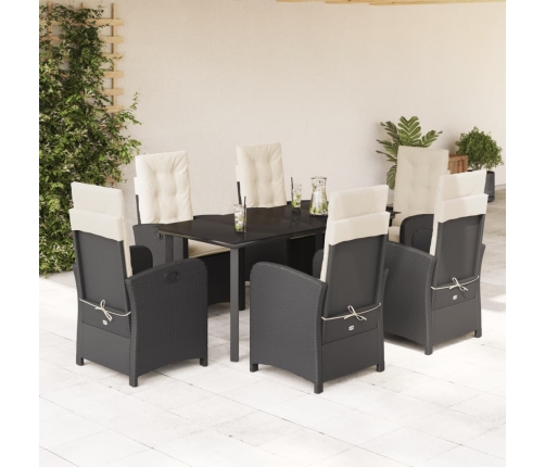 Set de comedor de jardín 7 pzas y cojines ratán sintético negro