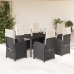 Set de comedor de jardín 7 pzas y cojines ratán sintético negro