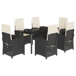 Set de comedor de jardín 7 pzas y cojines ratán sintético negro