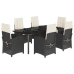 Set de comedor de jardín 7 pzas y cojines ratán sintético negro