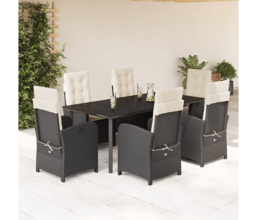 Set de comedor de jardín 7 pzas y cojines ratán sintético negro