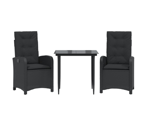 Set comedor de jardín 3 pzas con cojines ratán sintético negro
