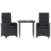 Set comedor de jardín 3 pzas con cojines ratán sintético negro