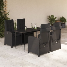 Set de muebles jardín 5 pzas con cojines ratán sintético negro