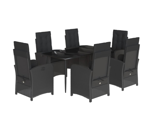 Set de comedor de jardín 7 pzas y cojines ratán sintético negro