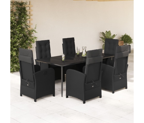 Set de comedor de jardín 7 pzas y cojines ratán sintético negro