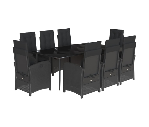 Set de comedor de jardín 9 pzas y cojines ratán sintético negro