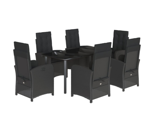 Set de comedor de jardín 7 pzas y cojines ratán sintético negro