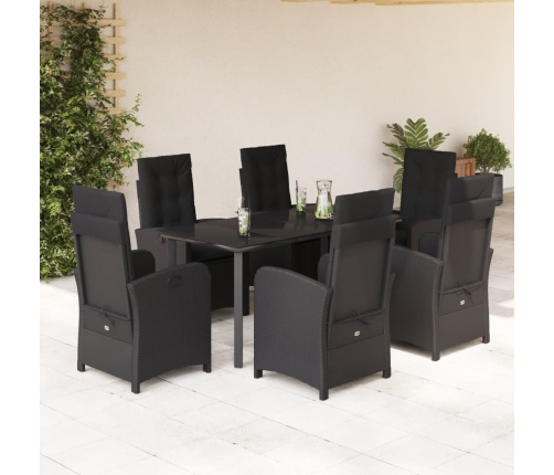 Set de comedor de jardín 7 pzas y cojines ratán sintético negro