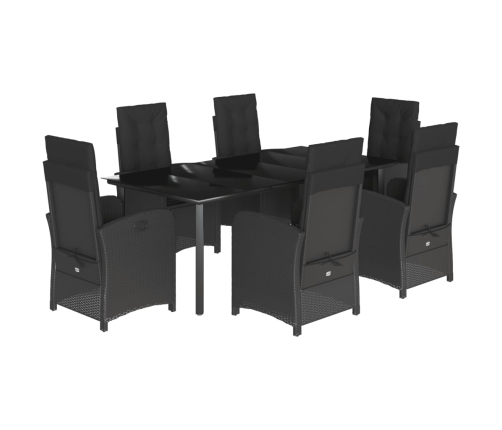 Set de comedor de jardín 7 pzas y cojines ratán sintético negro