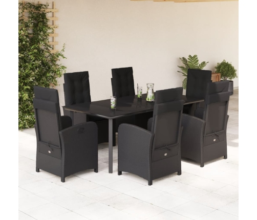 Set de comedor de jardín 7 pzas y cojines ratán sintético negro